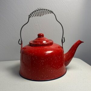 Red Enamel Teapot with Handle